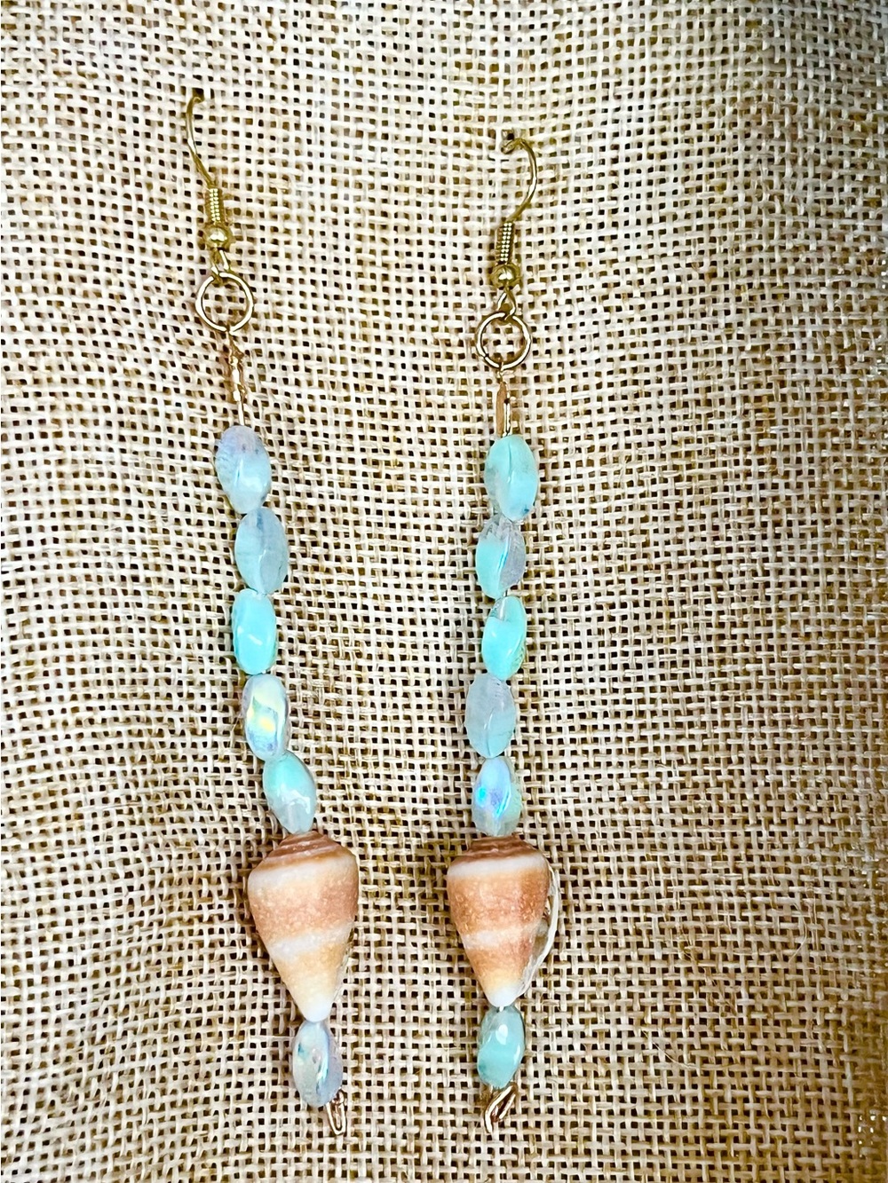 SALT & PALMAS Handmade Beach Shell Drop Earrings with Aqua Beads - Unbranded